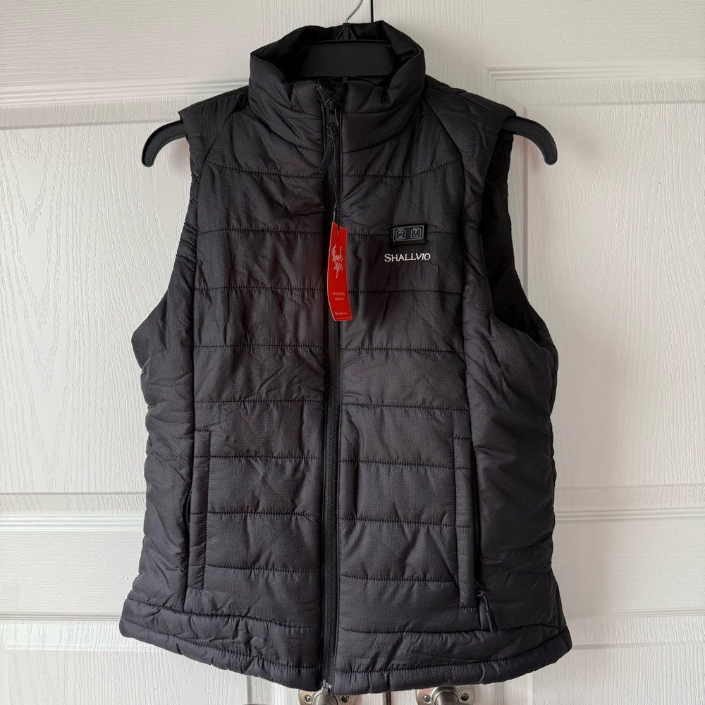 Shallivio Black Lightweight Rechargeable Heated Vest.  Water Resistant Size SML